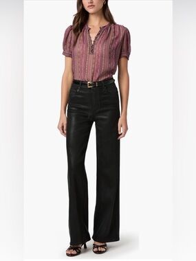 Paige Womens Anessa High Rise Wide Leg Ankle Jeans 27 Black Fog Coating NWOT